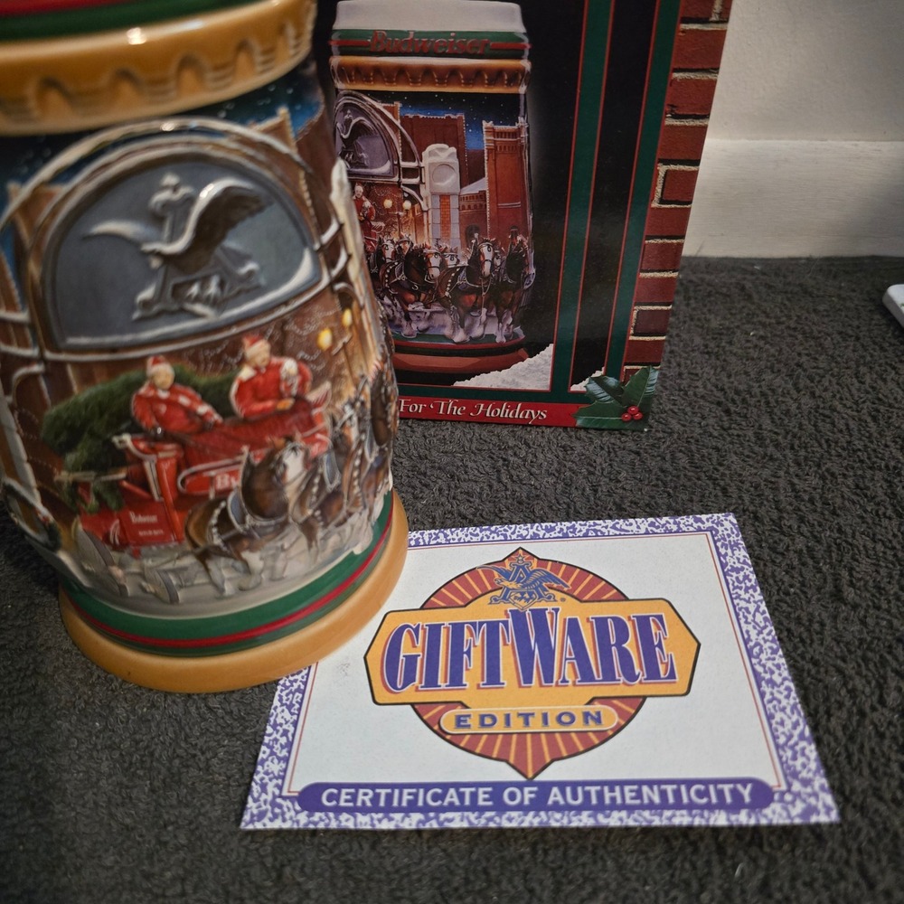 Budweiser 1997 Holiday Stein CS313 Home For The Holidays Clydesdales Ceramic Mug - Picture 2 of 6